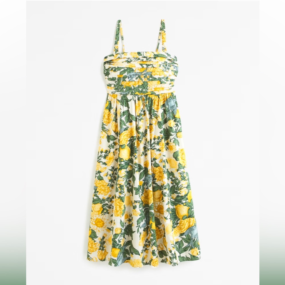 A&F Abercrombie Emerson Poplin wide strap midi dress in pattern yellow floral
